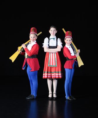 "Nutcracker” sisters: From left, Nadine Kaufman, 10; Colette Kaufman, 12, and Ella Kaufman, 10, dance together in MBT’s production.