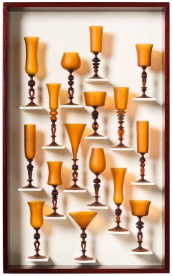 Kenny Pieper’s “Amber Satin Goblet Study” elevates drinking vessels to high art.