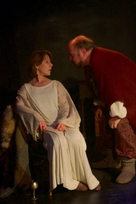 Peg Nichols (Queen Eleanor) and Nick Torres (King Henry) in “The Lion in Winter”