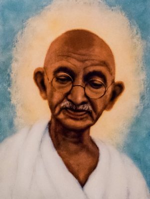This painting by the late artist and Montgomery County residedt Mildred Van Leer is annually displayed at Gandhi Jayanti.