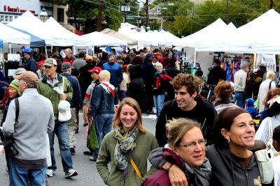 The streets- from Carroll Avenue, Maryland, to Carroll Street NW, D.C.--are full of festivalgoers at the annual Takoma Park Street Festival.