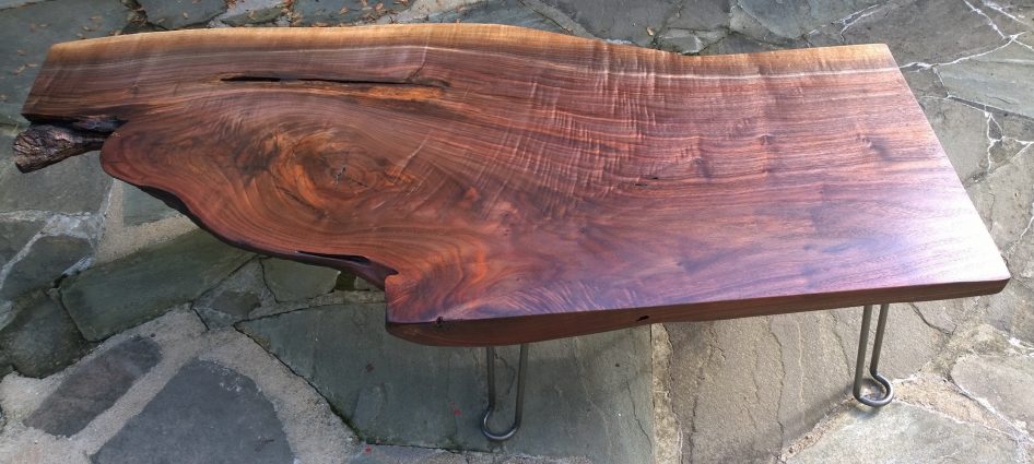 A reading table O’Connor made from a black walnut tree that grew for more than 150 years in Chevy Chase and was damaged by the derecho of 2012.