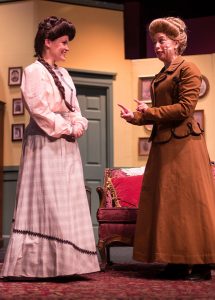 Alexandra Guyker (Louise) and Jill Goodrich (Gertrude) in Rockville Little Theatre’s “The Underpants.”
