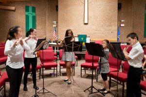 The Youth Chamber Music Festival’s flute ensemble is coached by the Montgomery Philharmonic’s Principal Flutist Morgan Jenkins.