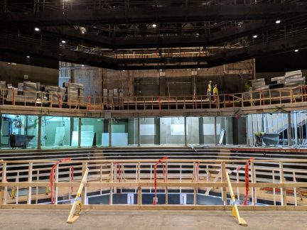 The new curved seating of the theater in April, prior to concrete being poured and seats being installed.