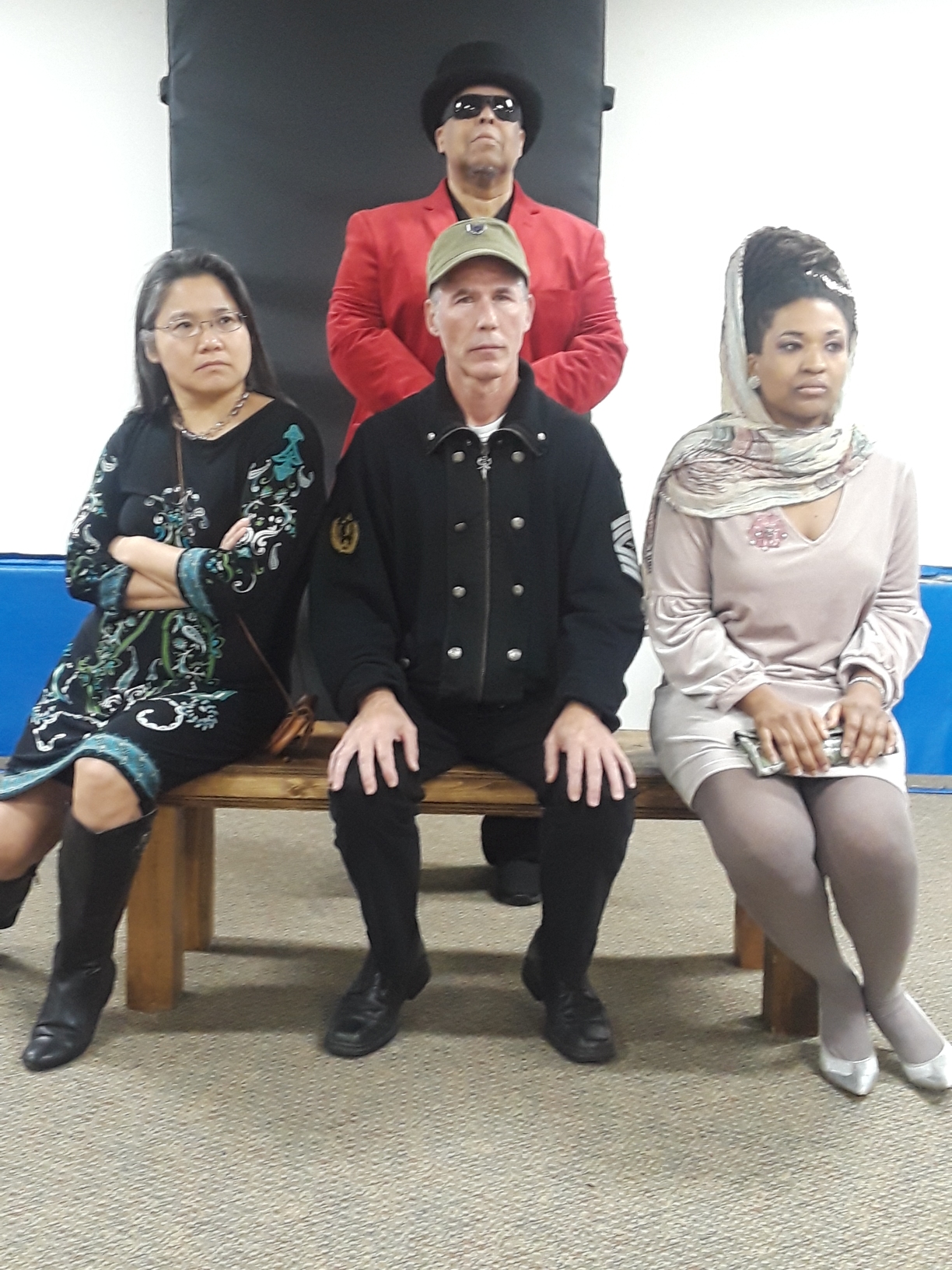 The full cast of "No Exit" features, from left, Rosita Choy, Tillmon Figgs (rear), Todd Leatherbury and Karen E. Lawrence.