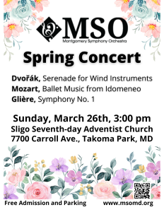 Montgomery Symphony Orchestra Spring Concert: Dvorak, Mozart, Gliere